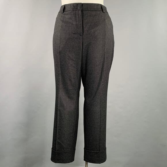 Akris Pants - AKRIS Size 14 Grey Charcoal Wool Blend Heather Flat Front Dress Pants